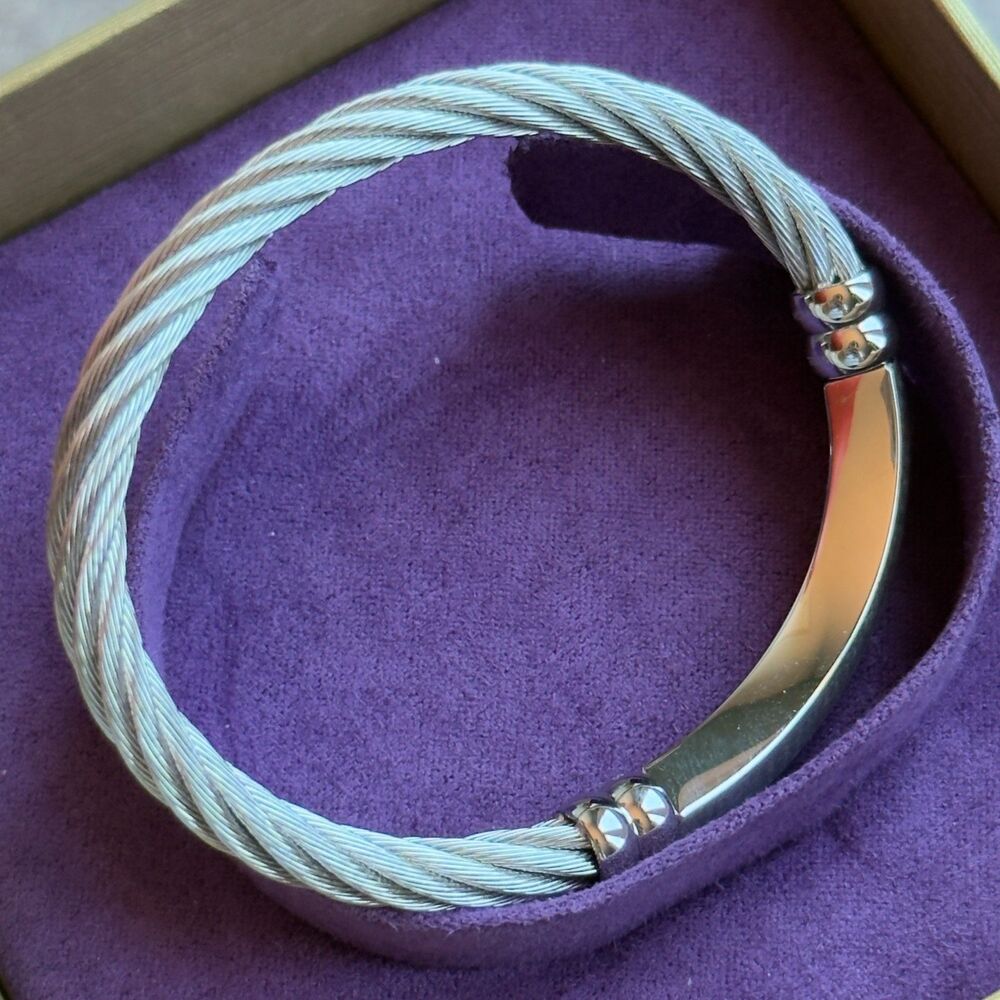 Charriol "Better Half" Steel Two-Tone Cable Bangle Bracelet New in Box Sz Small